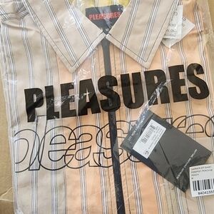 Pleasures Men's Casual Striped Shirt - Beige and Black